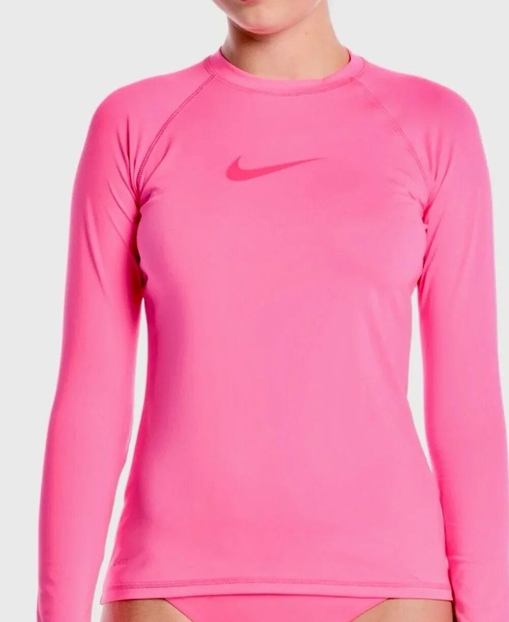 Nike Swim Dri-FIT Barbie Pink Long Sleeve Rashguard Swim Top UPF 40+ Size Medium